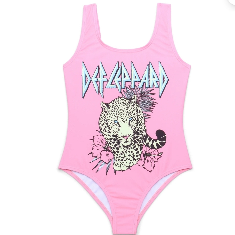 B1G1@50%Off- Def Leppard Pink Graphic One-Piece Swimsuit